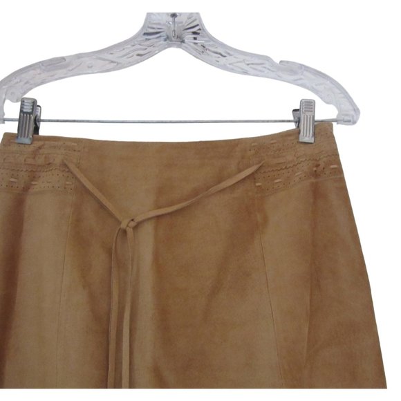 Vintage Oscar de la Renta Tan Suede Leather Lacey Tie Pencil Skirt in Sz 2 - Picture 2 of 7